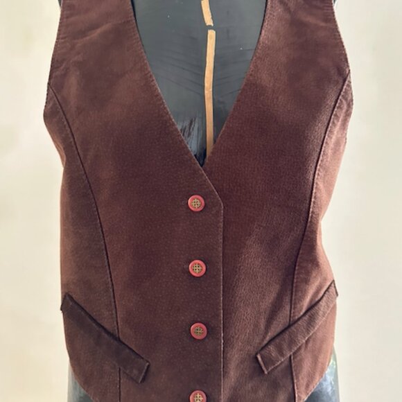 Vintage Brown Suede Button Up Vest - Picture 2 of 4